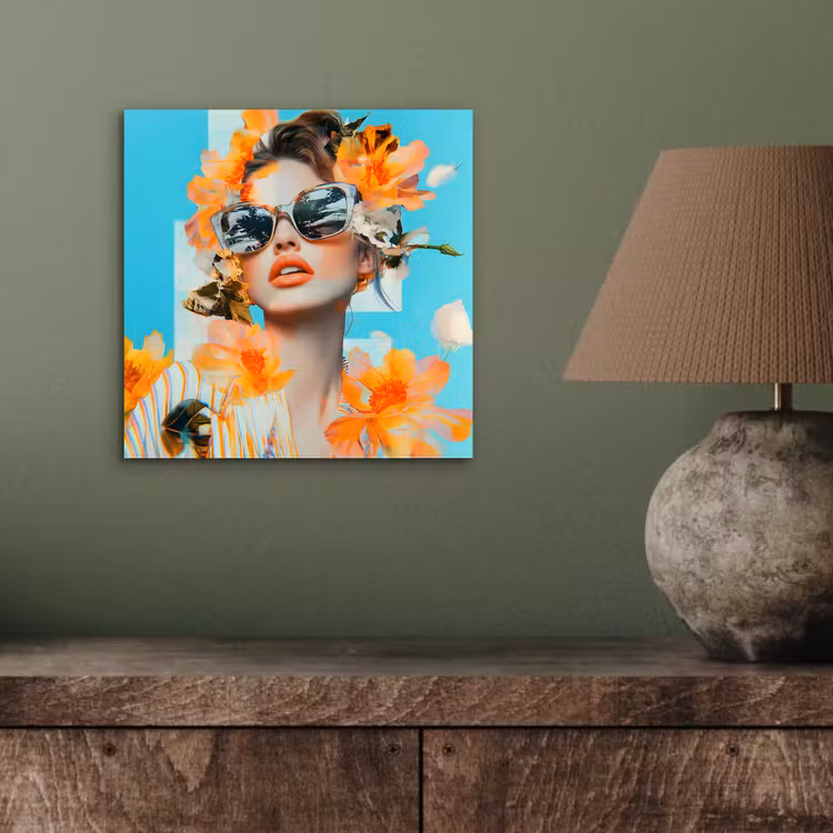 Bloemen - Vrouw - Zonnebril - Blauw aluminium wit klein -sfeer2