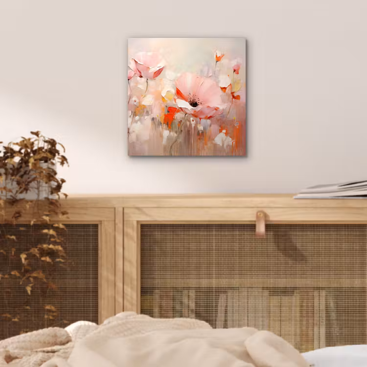 Bloemen - Watercolor - Roze - Abstract - Kunst aluminium wit klein -sfeer3