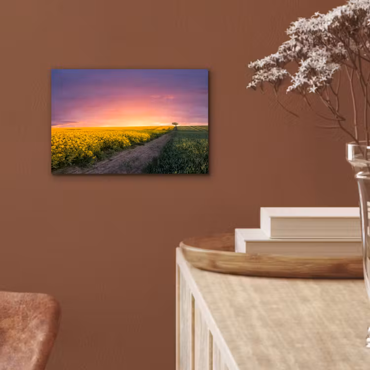 Bloemen - Weg - Lucht - Geel - Paars - Zonsondergang - Natuur aluminium wit klein -sfeer4