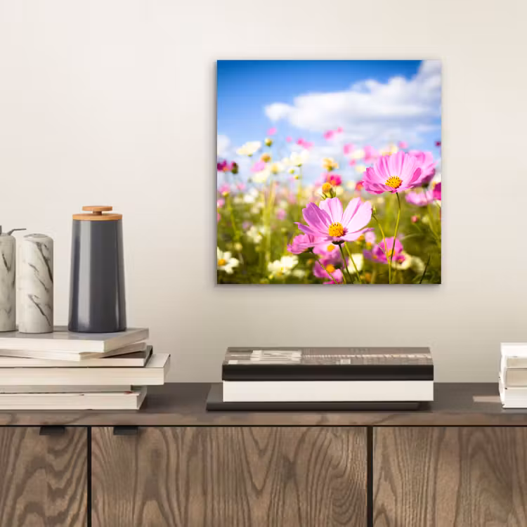 Bloemen - Wei - Paars - Gras - Wit - Wolken - Blauw aluminium wit klein -sfeer1