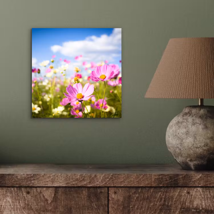 Bloemen - Wei - Paars - Gras - Wit - Wolken - Blauw aluminium wit klein -sfeer2