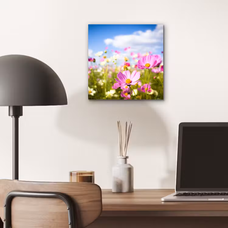 Bloemen - Wei - Paars - Gras - Wit - Wolken - Blauw aluminium wit klein -sfeer5
