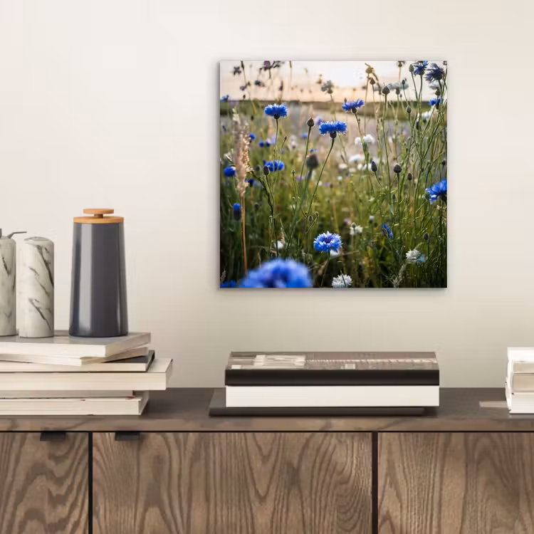 Bloemen - Zomer - Korenbloem - Blauw - Zon - Wolken aluminium wit klein -sfeer1