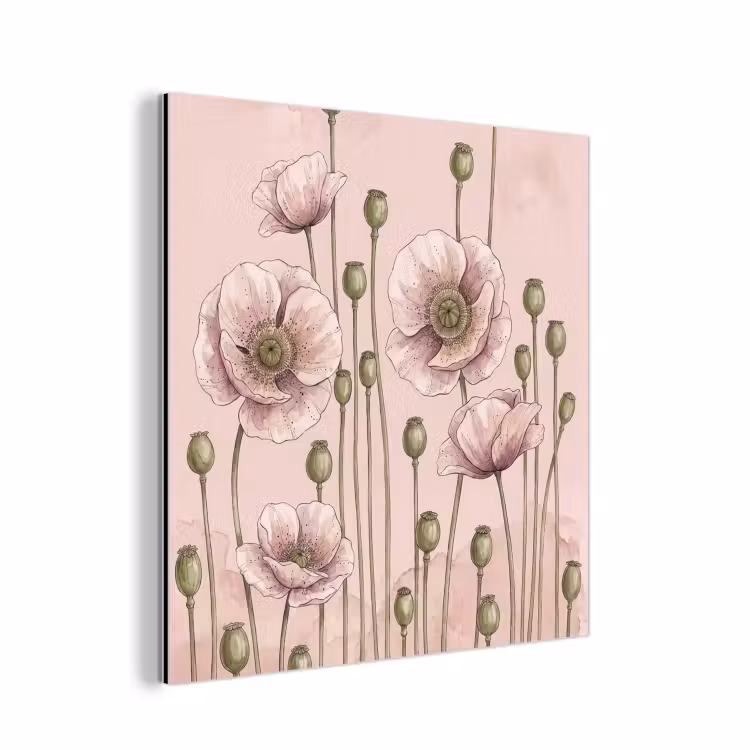 Bloemen - Zomer - Natuur - Aquarel - Roze aluminium wit klein -3d