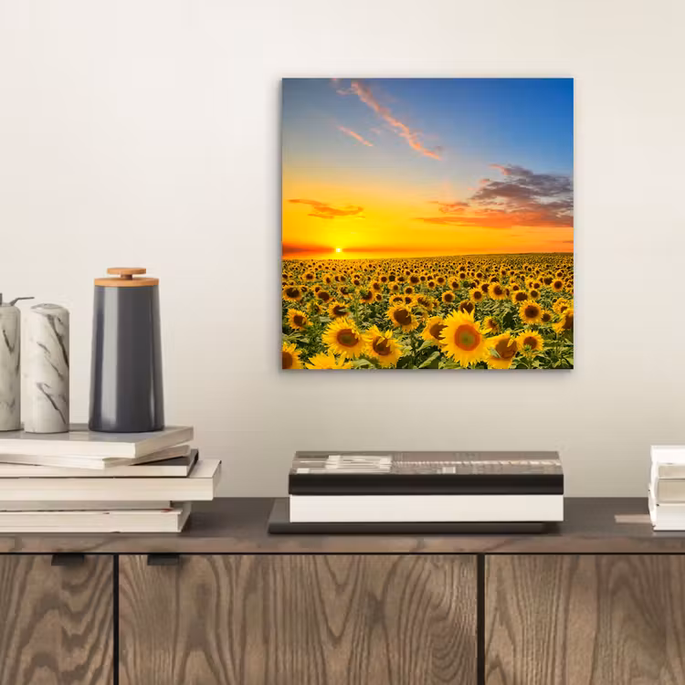 Bloemen - Zonnebloem - Zonsondergang - Nacht - Oranje aluminium wit klein -sfeer1