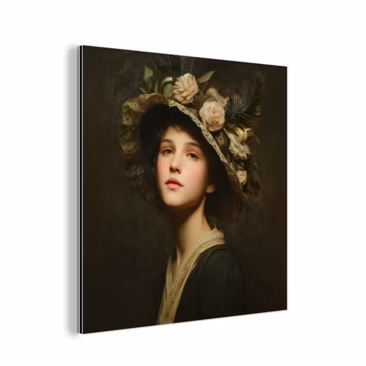 Bloemenhoed - Portret - Vrouw aluminium wit klein -3d