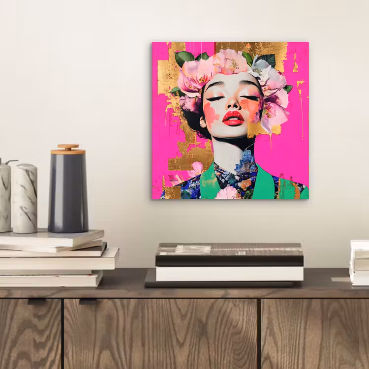 Bloemenkroon - Goud - Vrouw - Portret aluminium wit klein -sfeer1