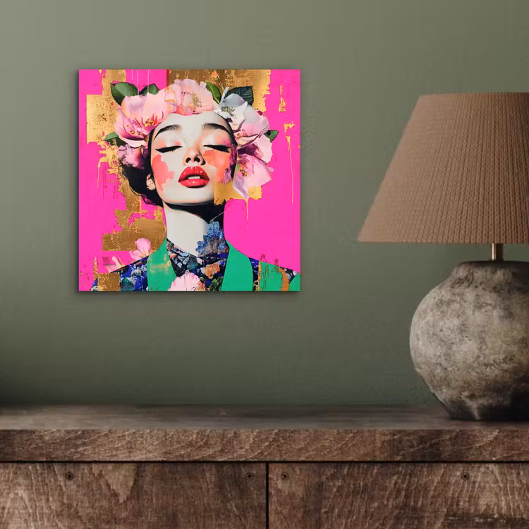 Bloemenkroon - Goud - Vrouw - Portret aluminium wit klein -sfeer2