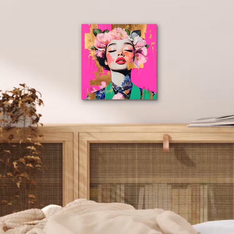 Bloemenkroon - Goud - Vrouw - Portret aluminium wit klein -sfeer3