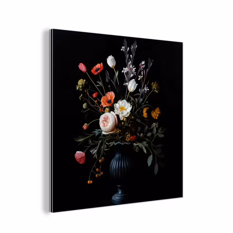 Bloemstuk - Vaas - Zwart aluminium wit klein -3d