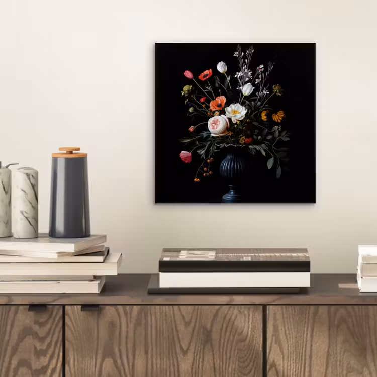 Bloemstuk - Vaas - Zwart aluminium wit klein -sfeer1