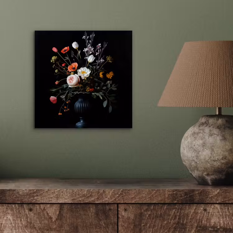 Bloemstuk - Vaas - Zwart aluminium wit klein -sfeer2