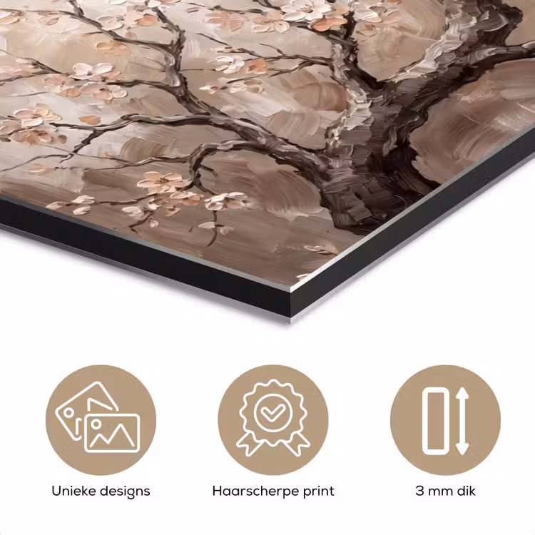 Bloesem - Takken - Schilderij - Beige - Serene aluminium wit klein -closeup_NL