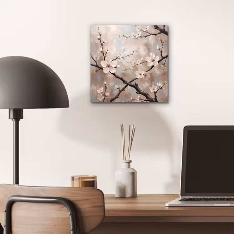 Bloesem - Takken - Schilderij - Beige - Serene aluminium wit klein -sfeer5