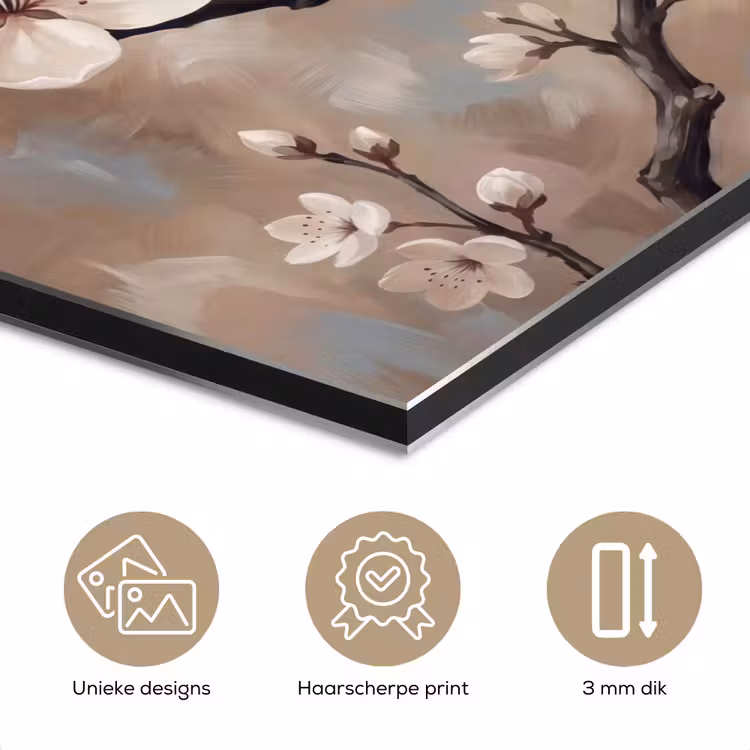 Bloesem - Takken - Schilderij - Beige - Serene aluminium wit klein -closeup_NL