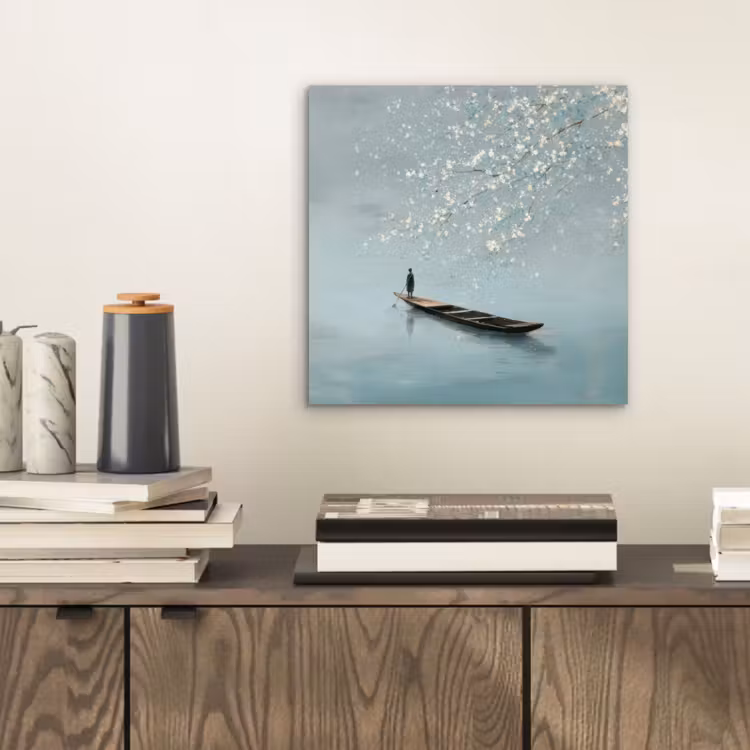 Bloesems - Minimalistisch - Wateroppervlak - Boot aluminium wit klein -sfeer1