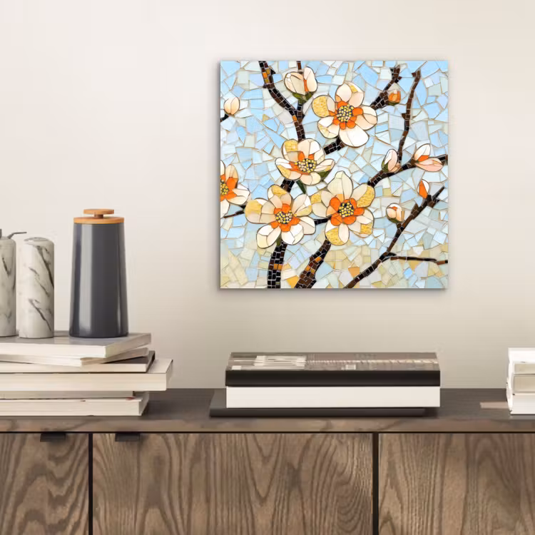 Bloesems - Wit - Mozaïek - Tak aluminium wit klein -sfeer1