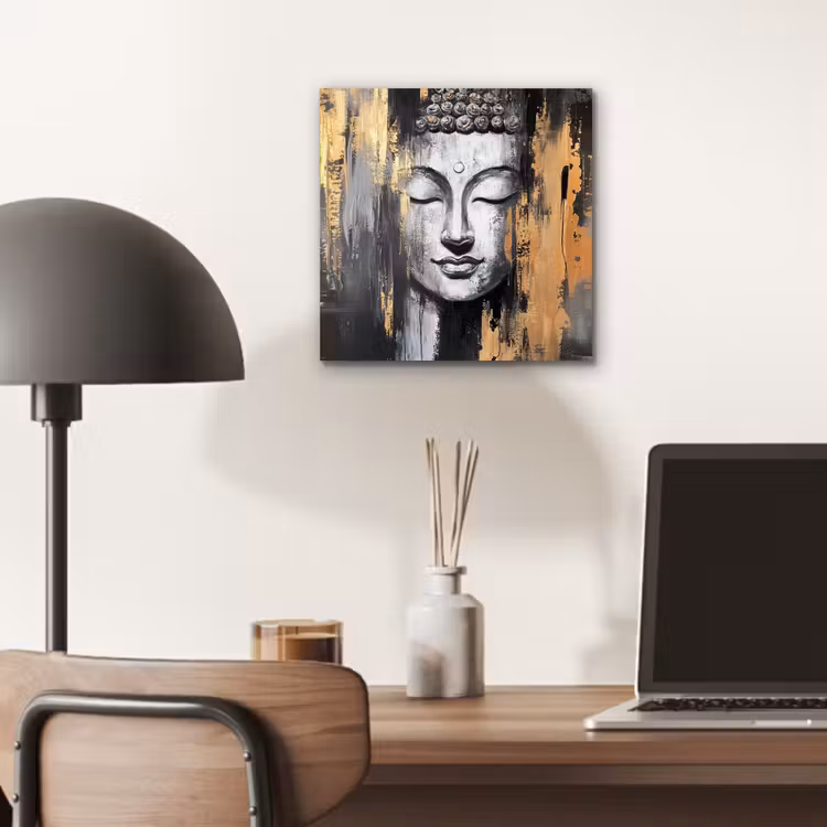 Boedhha - Penseelstreken - Goud - Abstract aluminium wit klein -sfeer5