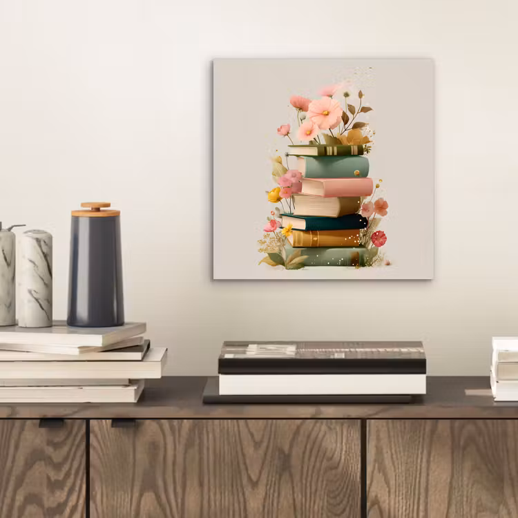 Boeken - Stapel - Bloemen - Kleurrijk aluminium wit klein -sfeer1