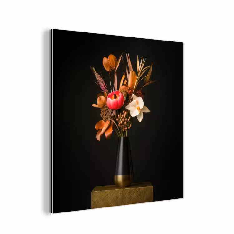 Boeket - Oranje - Gouden - vaas aluminium wit klein -3d