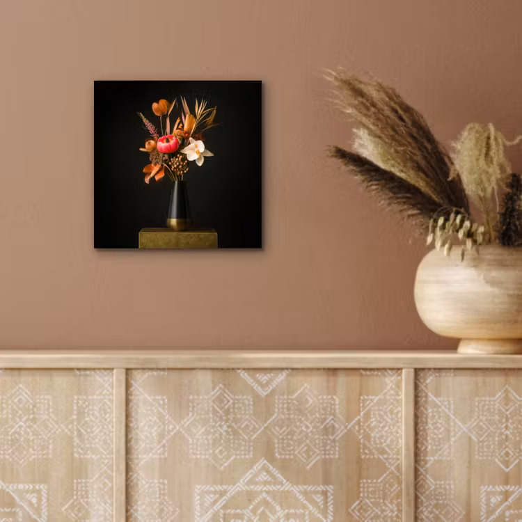 Boeket - Oranje - Gouden - vaas aluminium wit klein -sfeer4