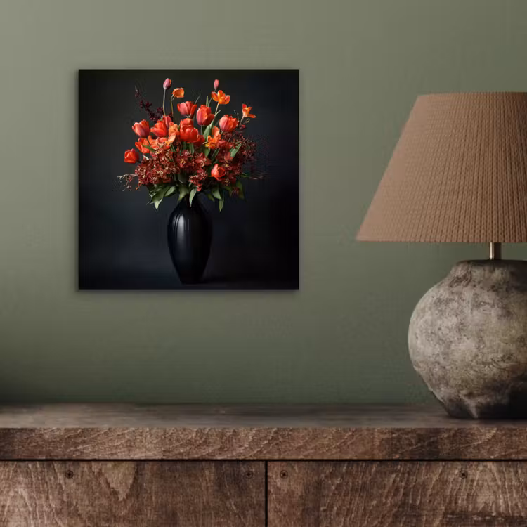 Boeket - Tulpen - Vaas - Rood aluminium wit klein -sfeer2