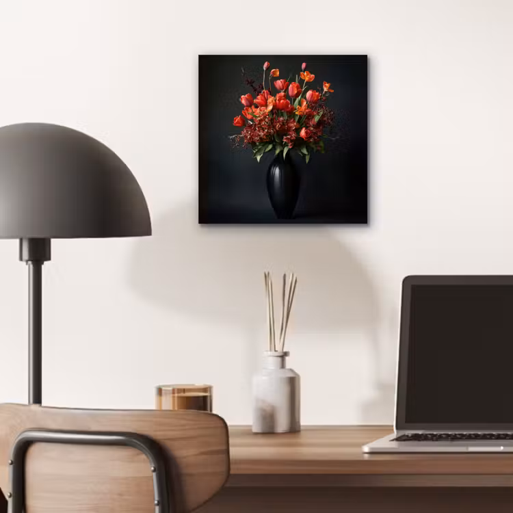 Boeket - Tulpen - Vaas - Rood aluminium wit klein -sfeer5
