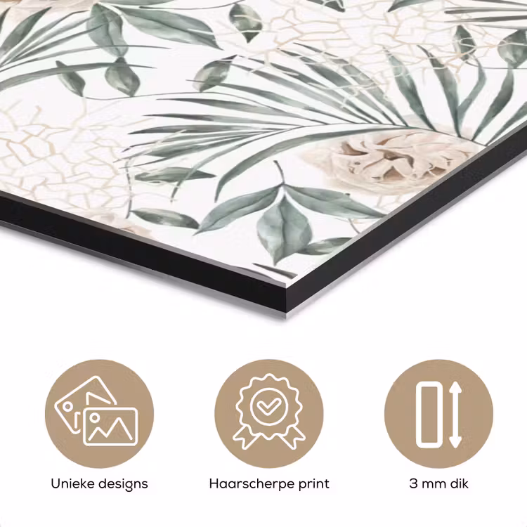 Bohemian - Bladeren - Bloemen - Tropisch aluminium wit klein -closeup_NL