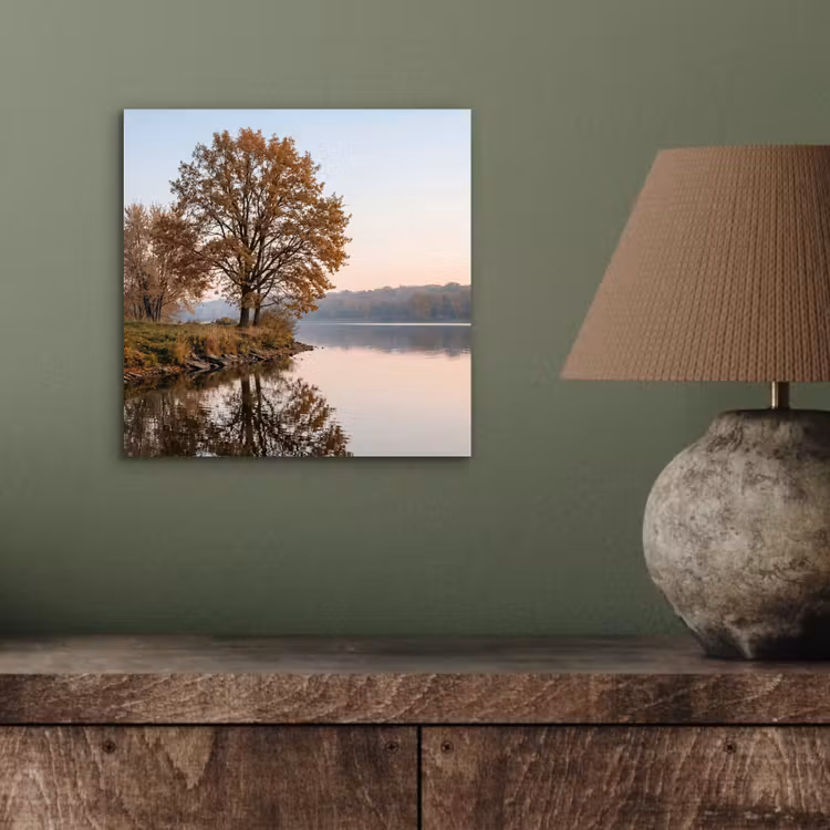 Bomen - Reflectie - Water - Zonsopgang - Serene aluminium wit klein -sfeer2
