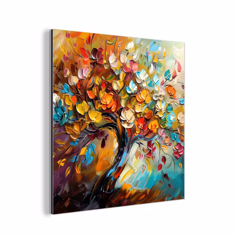 Boom - Abstract - Kleurrijk - Bloemen aluminium wit klein -3d