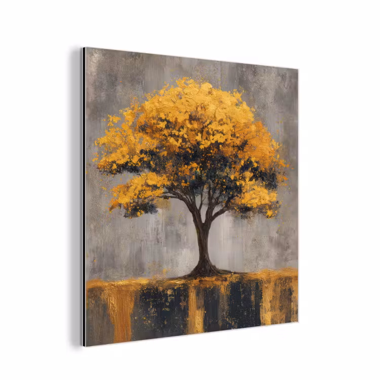 Boom - Bladeren - Goud - Abstract aluminium wit klein -3d