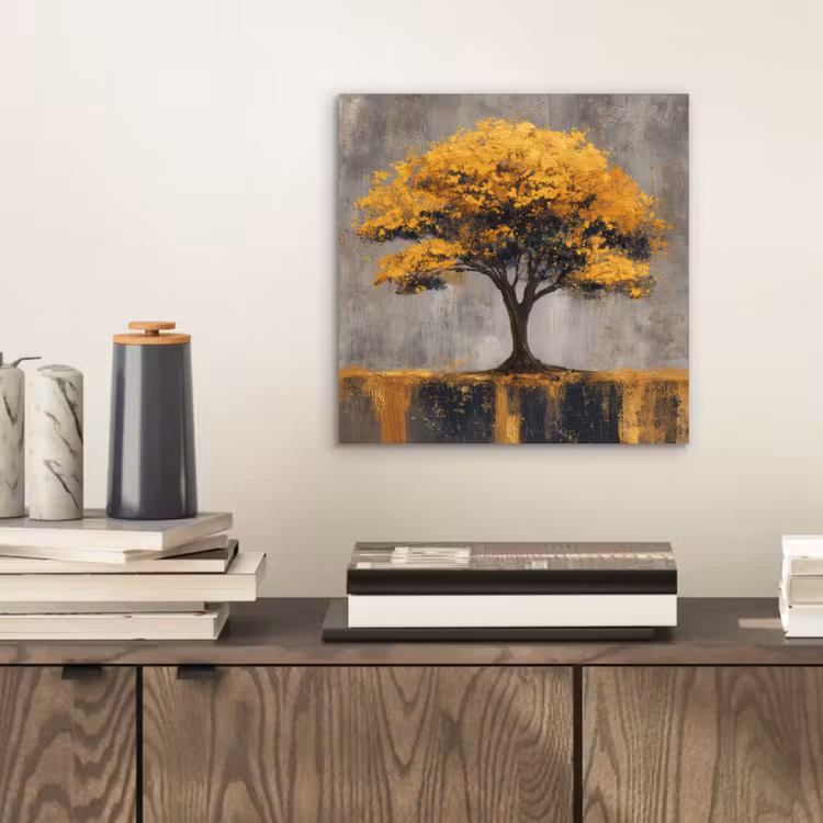 Boom - Bladeren - Goud - Abstract aluminium wit klein -sfeer1
