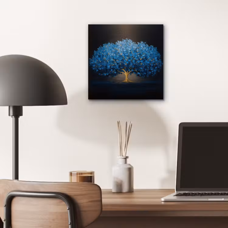 Boom - Blauw - Bladeren - Penseelstreken aluminium wit klein -sfeer5