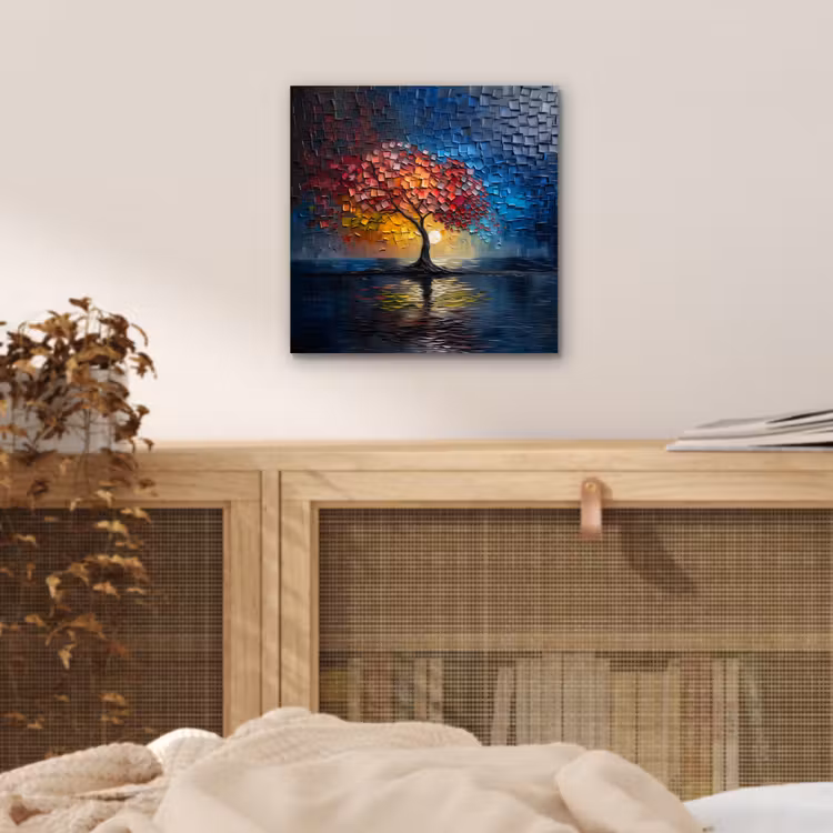 Boom - Blauw - Bladeren - Vakken aluminium wit klein -sfeer3