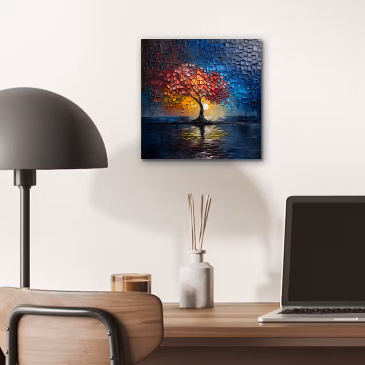 Boom - Blauw - Bladeren - Vakken aluminium wit klein -sfeer5
