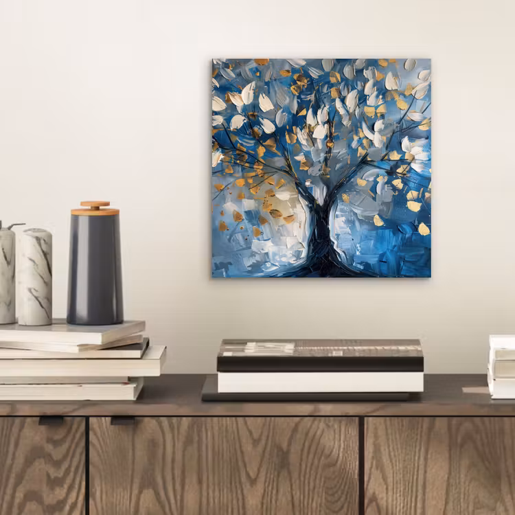 Boom - Blauw - Goud - Abstract aluminium wit klein -sfeer1