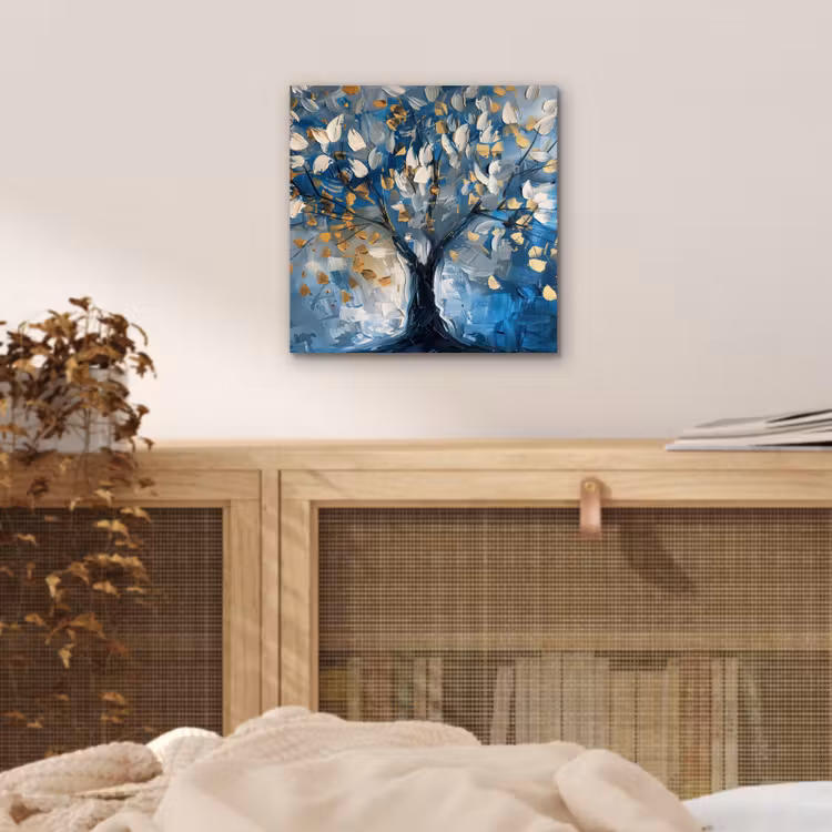 Boom - Blauw - Goud - Abstract aluminium wit klein -sfeer3