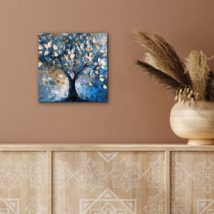 Boom - Blauw - Goud - Abstract aluminium wit klein -sfeer4