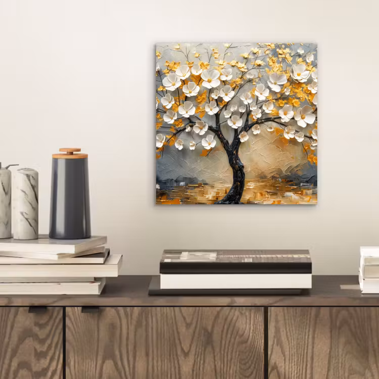 Boom - Bloemen - Goud - Beige aluminium wit klein -sfeer1