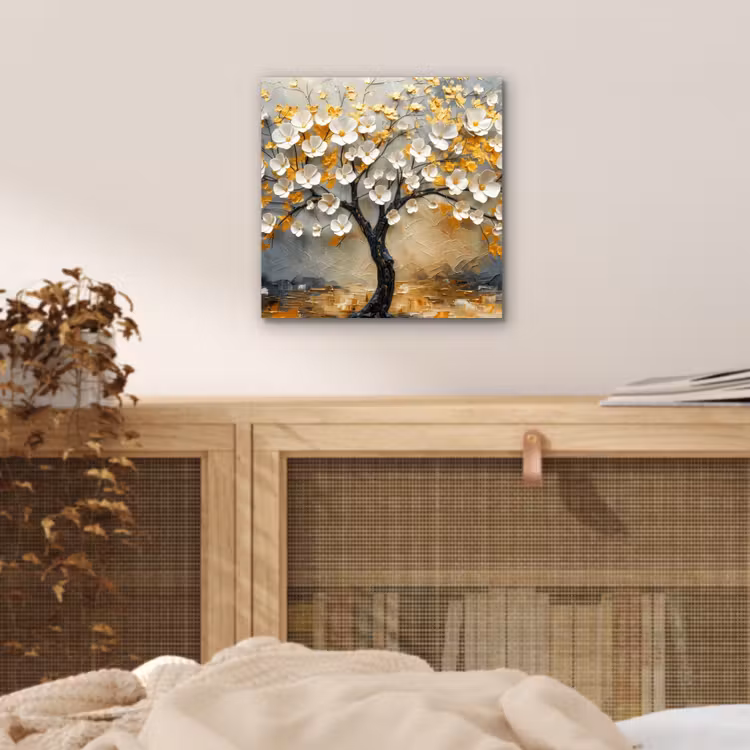 Boom - Bloemen - Goud - Beige aluminium wit klein -sfeer3