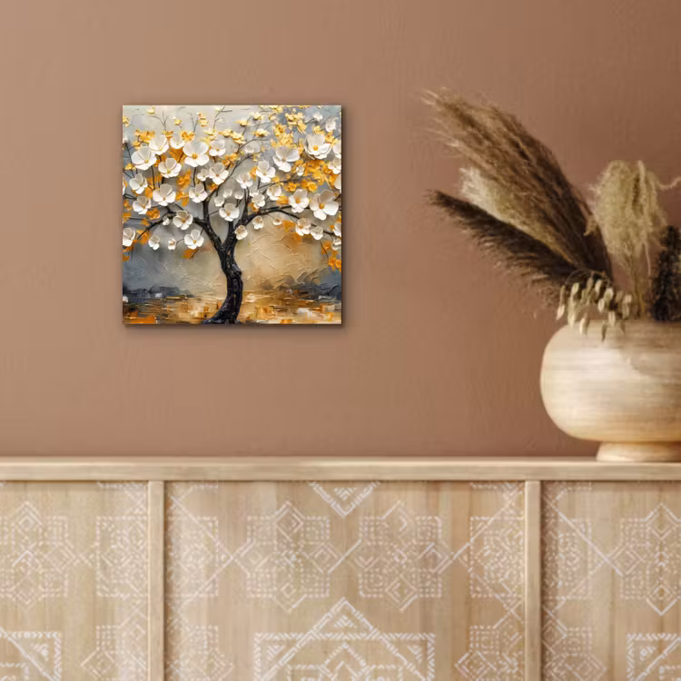 Boom - Bloemen - Goud - Beige aluminium wit klein -sfeer4