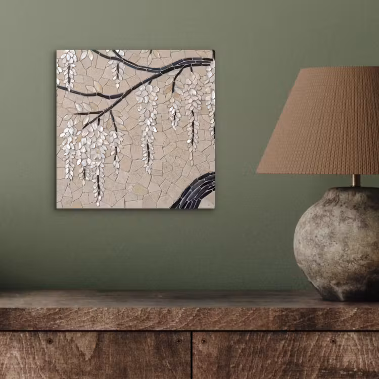 Boom - Bloemen - Mozaïek - Kunst - Wit aluminium wit klein -sfeer2