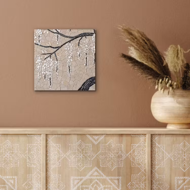 Boom - Bloemen - Mozaïek - Kunst - Wit aluminium wit klein -sfeer4