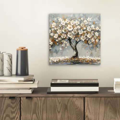 Boom - Bloemen - Wit - Natuur - Kunst aluminium wit klein -sfeer1