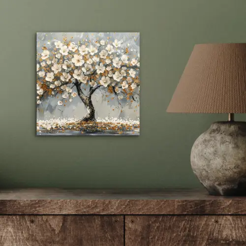 Boom - Bloemen - Wit - Natuur - Kunst aluminium wit klein -sfeer2