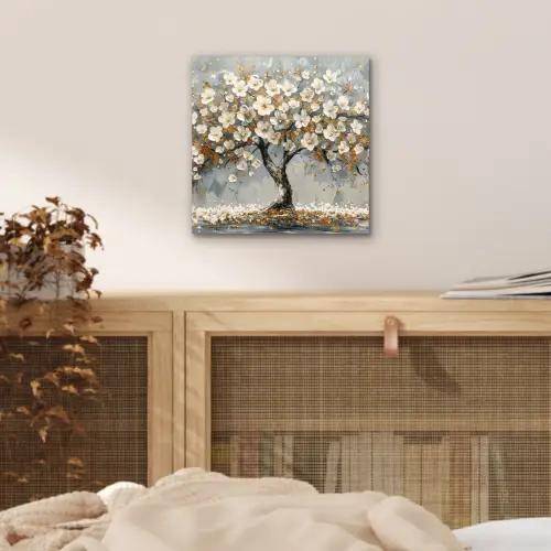 Boom - Bloemen - Wit - Natuur - Kunst aluminium wit klein -sfeer3