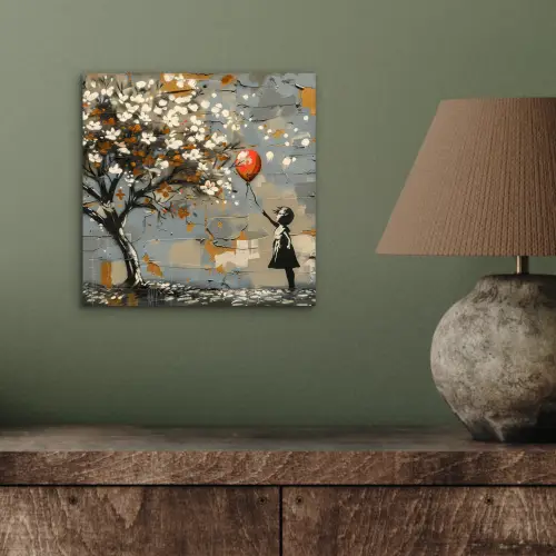 Boom - Graffiti - Banksy Style - Balloon Girl aluminium wit klein -sfeer2