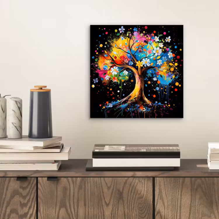 Boom - Kleurrijk - Bloemen - Zwart aluminium wit klein -sfeer1