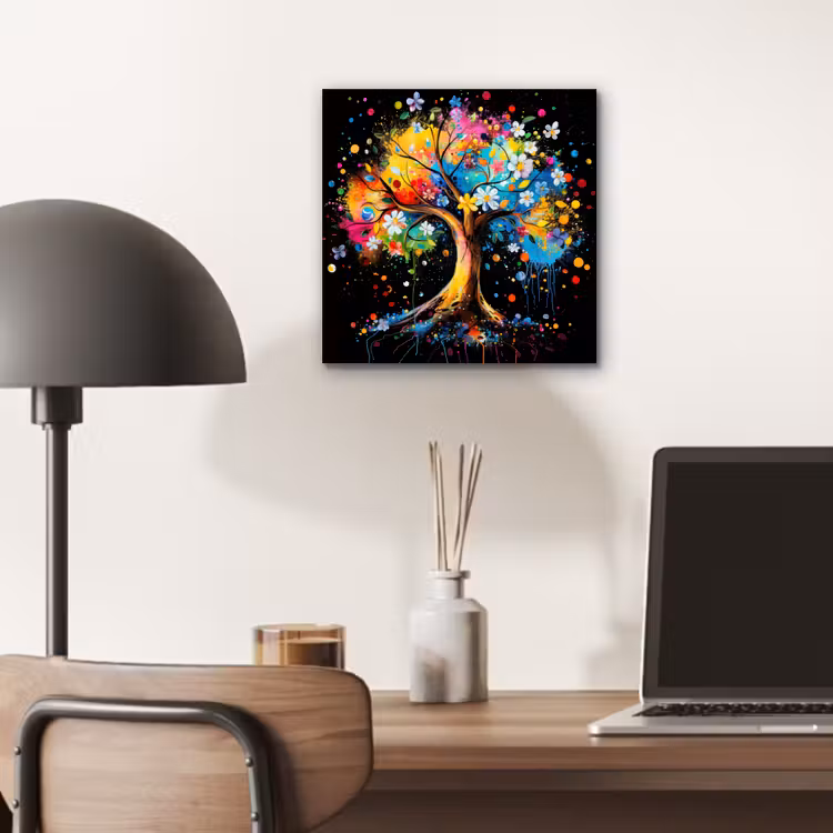 Boom - Kleurrijk - Bloemen - Zwart aluminium wit klein -sfeer5