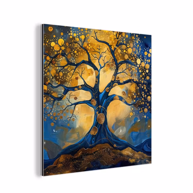 Boom - Levensboom - Blauw - Goud aluminium wit klein -3d